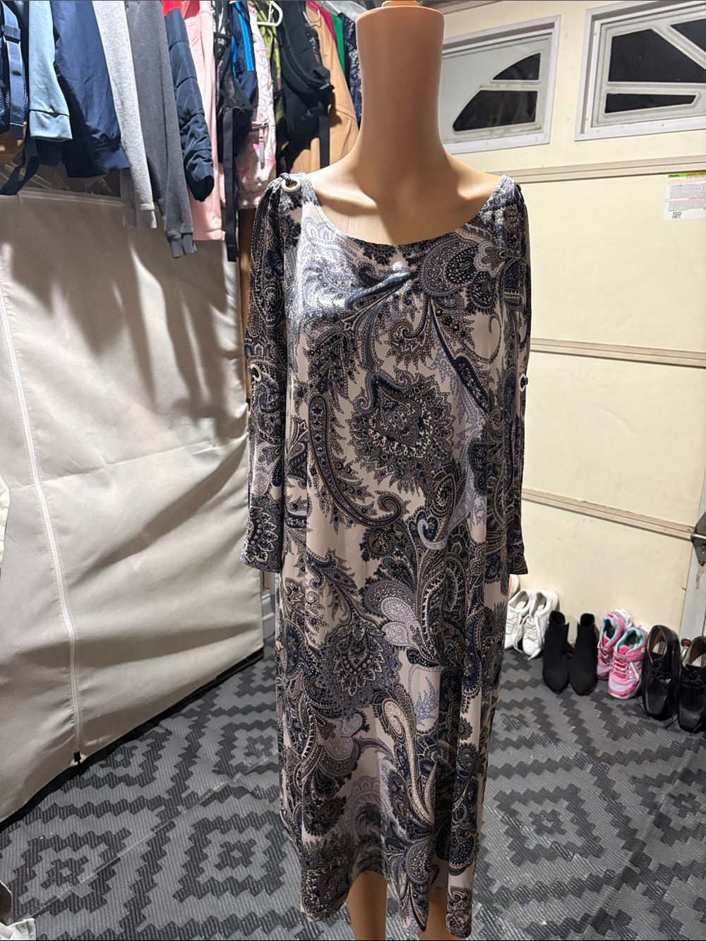Cocomo Navy and Cream Paisley Long Sleeve Dress